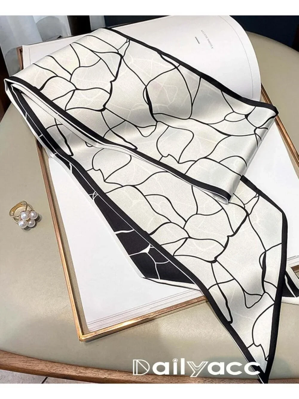 Women's Black White Stylish Silky Satin Headscarf Wrap Lightweight Scarves Scarf
